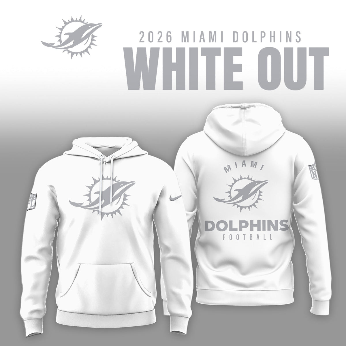 Miami Dolphins 2025 Winter White Out Combo Hoodie