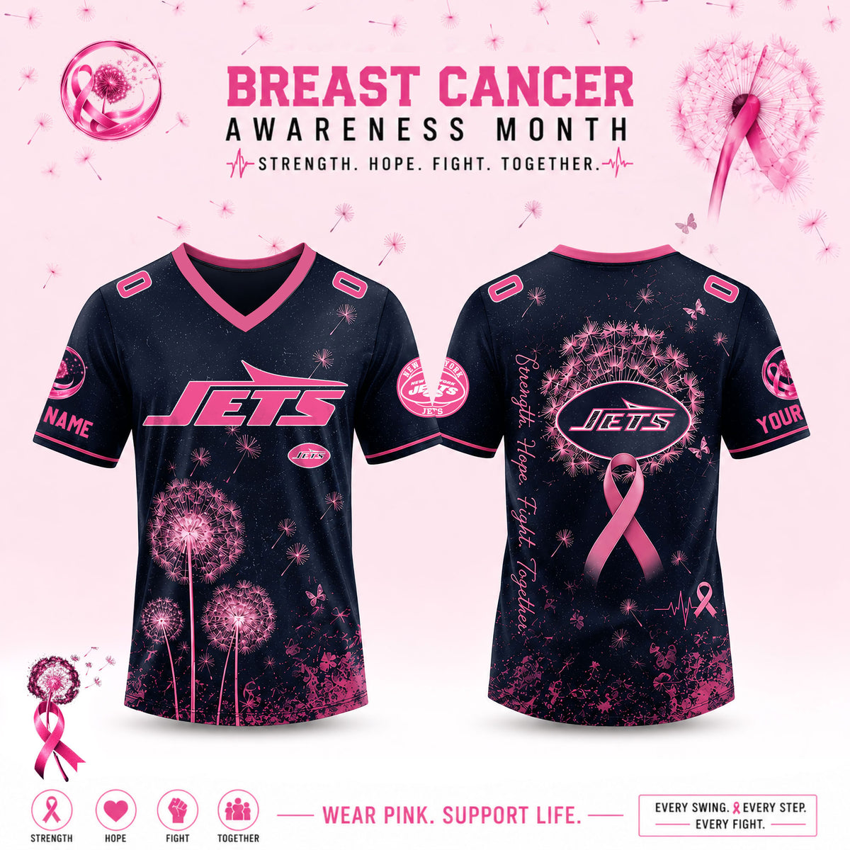 Limited Edition New York Jets 2026 Breast Cancer Awareness x Dandelion of Hope Jersey