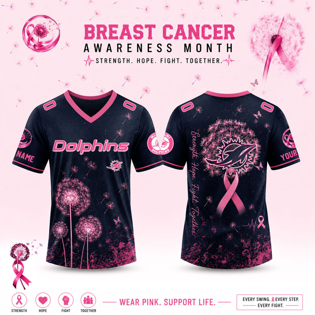 Limited Edition Miami Dolphins 2026 Breast Cancer Awareness x Dandelion of Hope Jersey