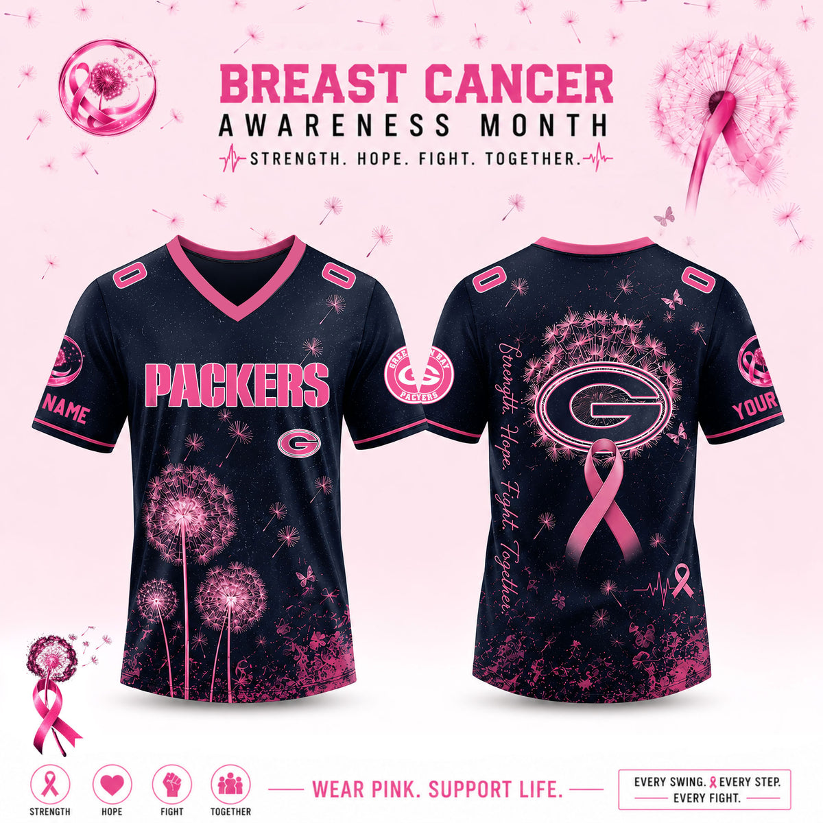 Limited Edition Green Bay Packers 2026 Breast Cancer Awareness x Dandelion of Hope Jersey