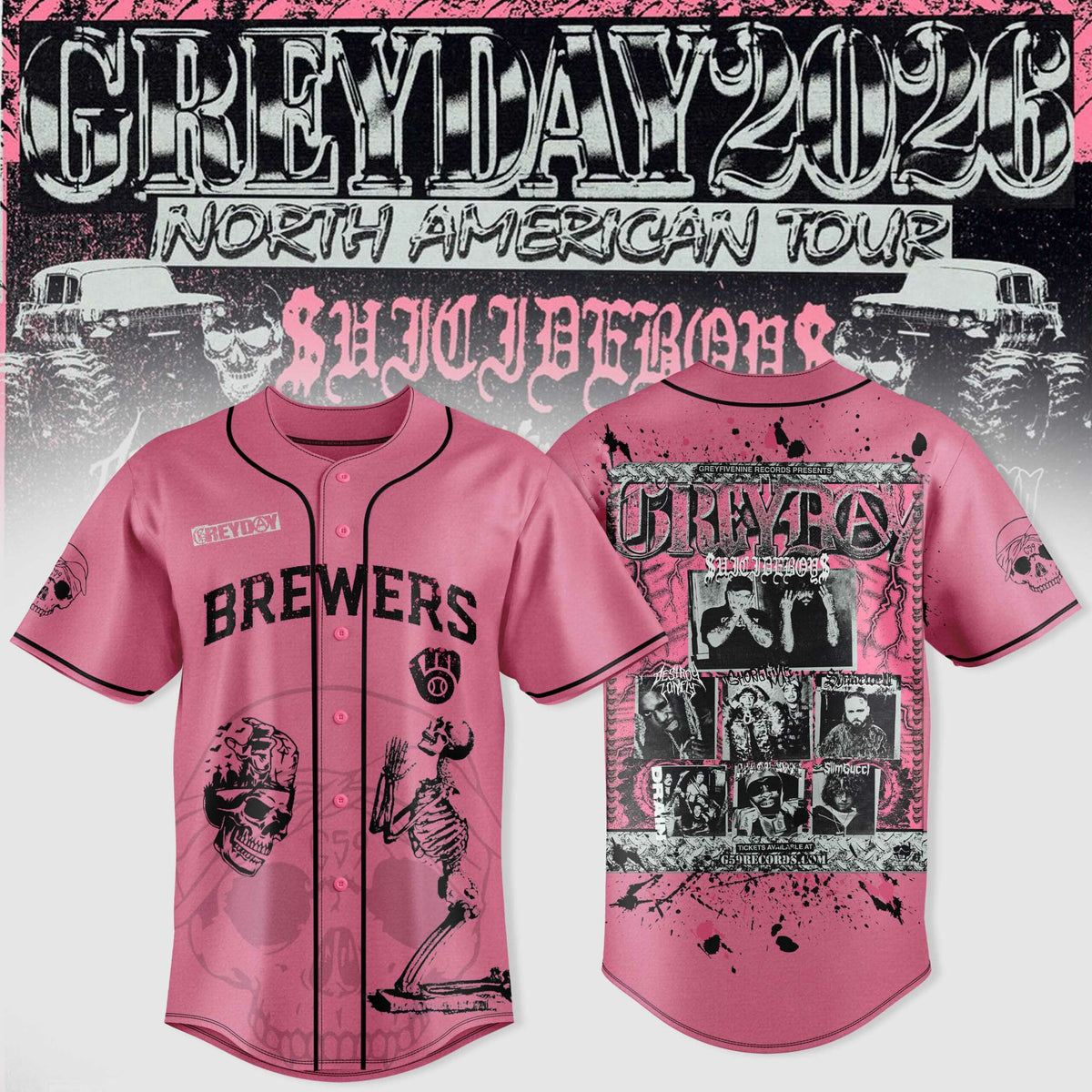 Milwaukee Brewers X $uicideboy$ Greyday 2026 – North American Tour Jersey