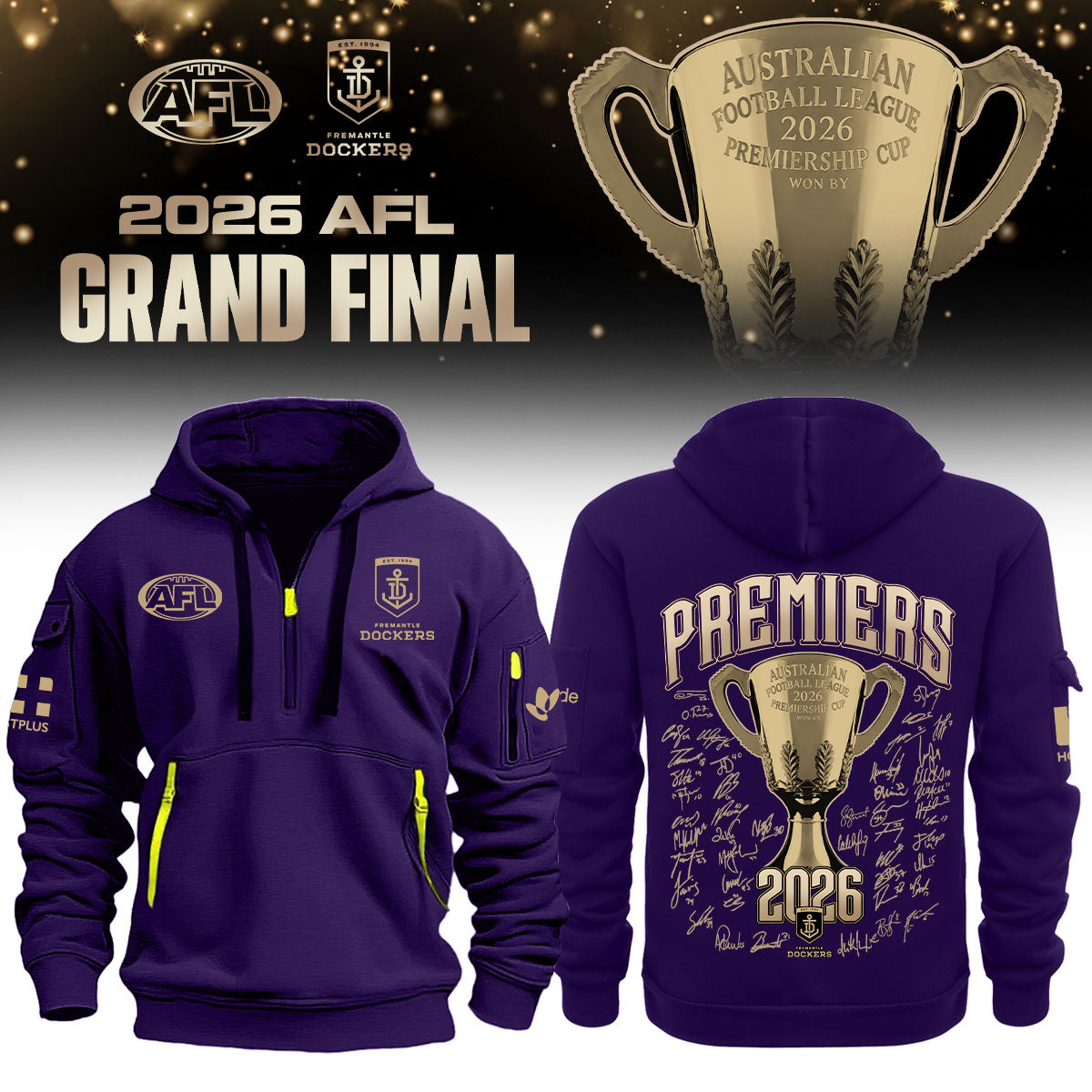 Limited Edition Fremantle Dockers 2026 AFL Premiers Half Zip Hoodie