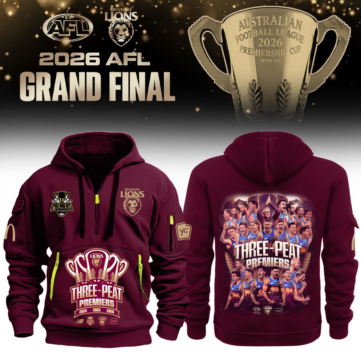 Brisbane Lions AFL 2026 Premiership Champions Half ZipHoodie