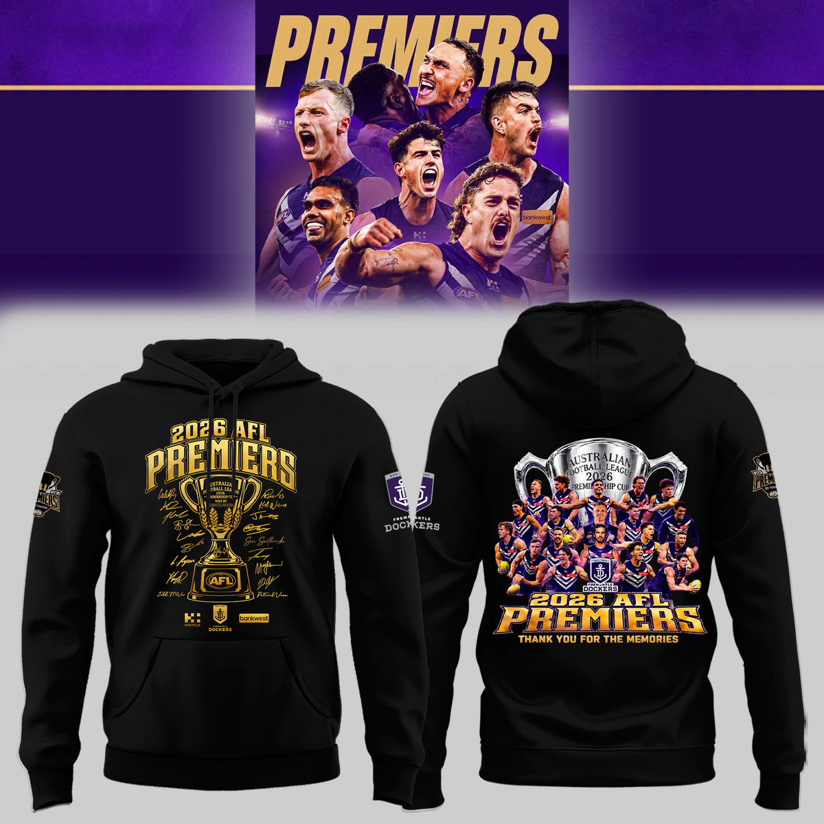 Limited Edition Fremantle Dockers 2026 AFL Premiers Hoodie