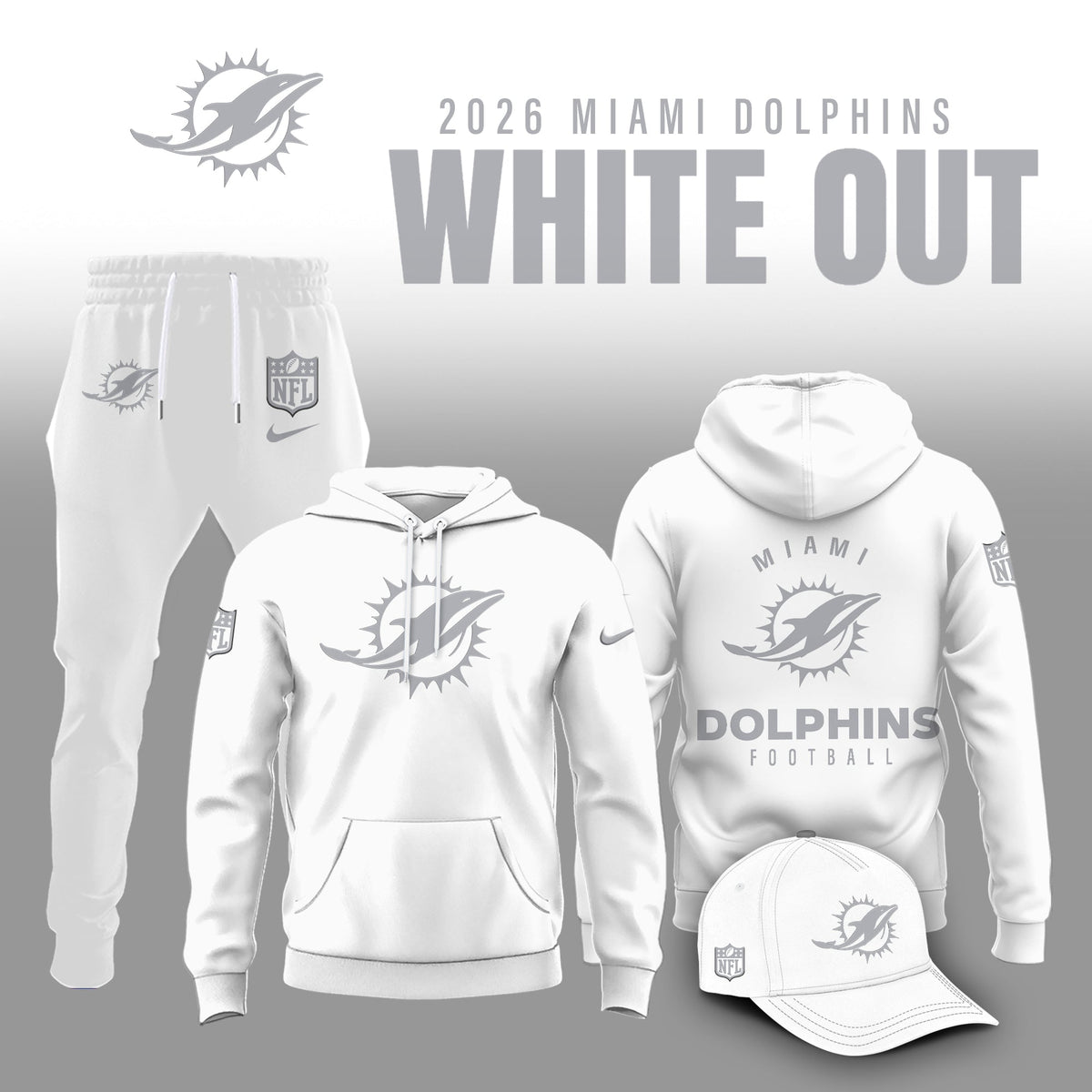 Miami Dolphins 2025 Winter White Out Combo Hoodie