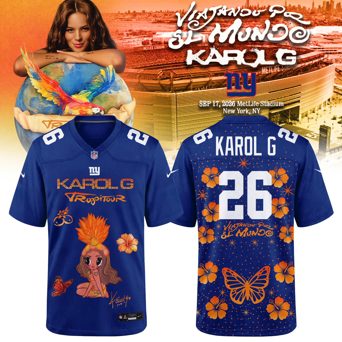 New York Giants x KG – Viajando Por El Mundo Tropitour 2026 Jersey