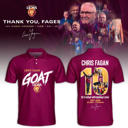 Brisbane Lions "THANK YOU FAGES" Coach Chris Fagan Signed Print Polo