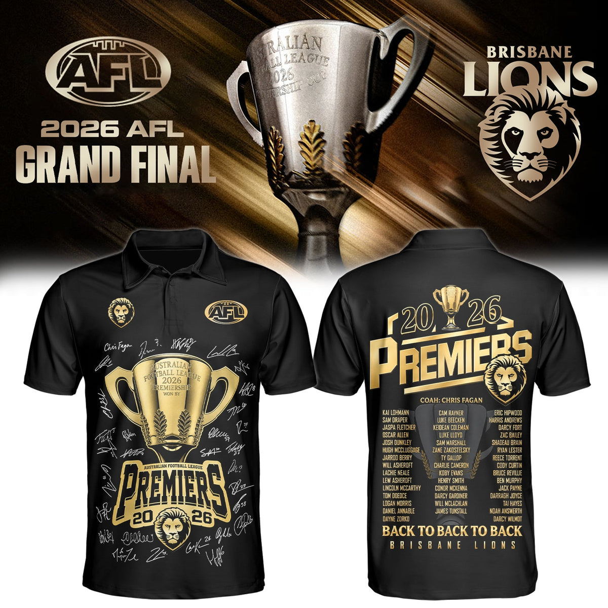 Brisbane Lions AFL 2026 Premiership Champions Polo