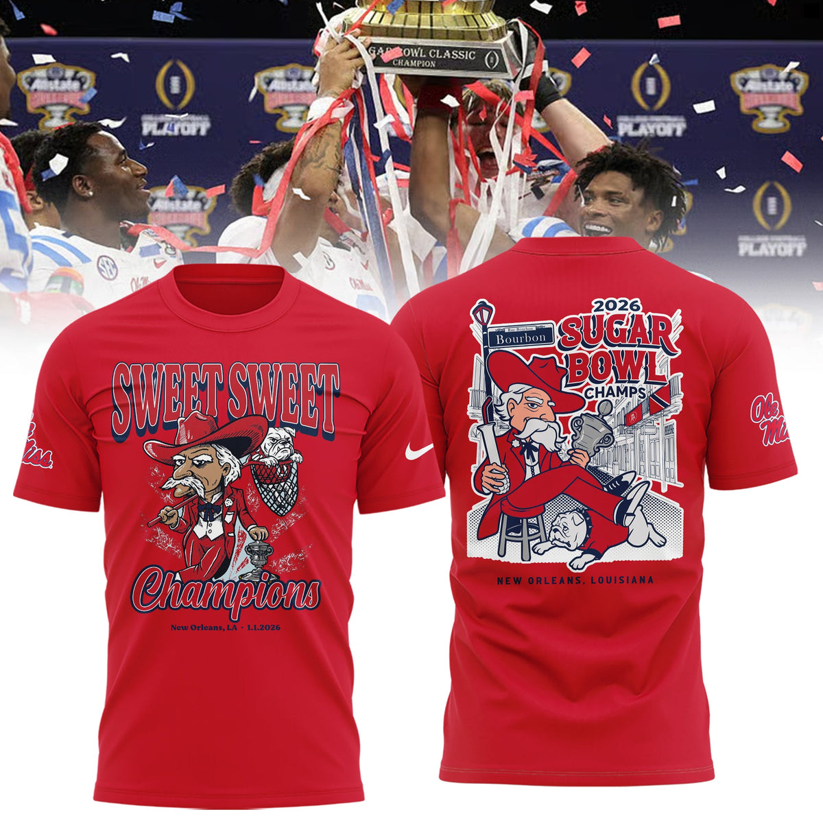 Ole Miss Rebels 2026 Sugar Bowl Champions Limited Edition Combo T-Shirt