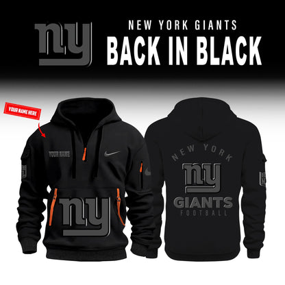 New York Giants Back In Black Half Zip Hoodie