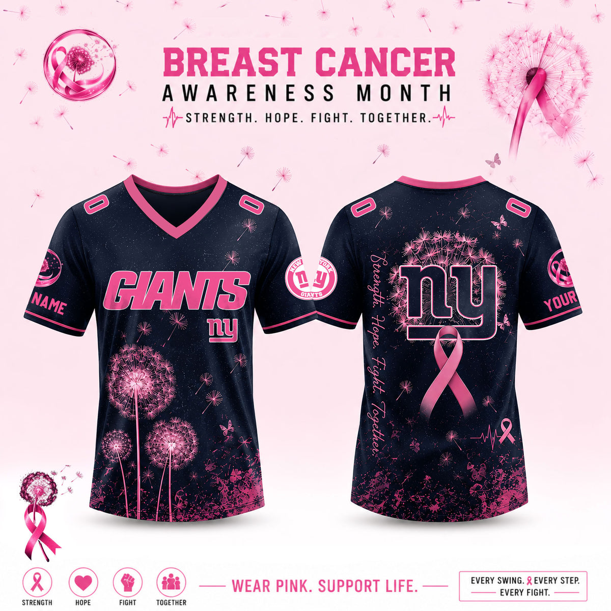 Limited Edition New York Giants 2026 Breast Cancer Awareness x Dandelion of Hope Jersey