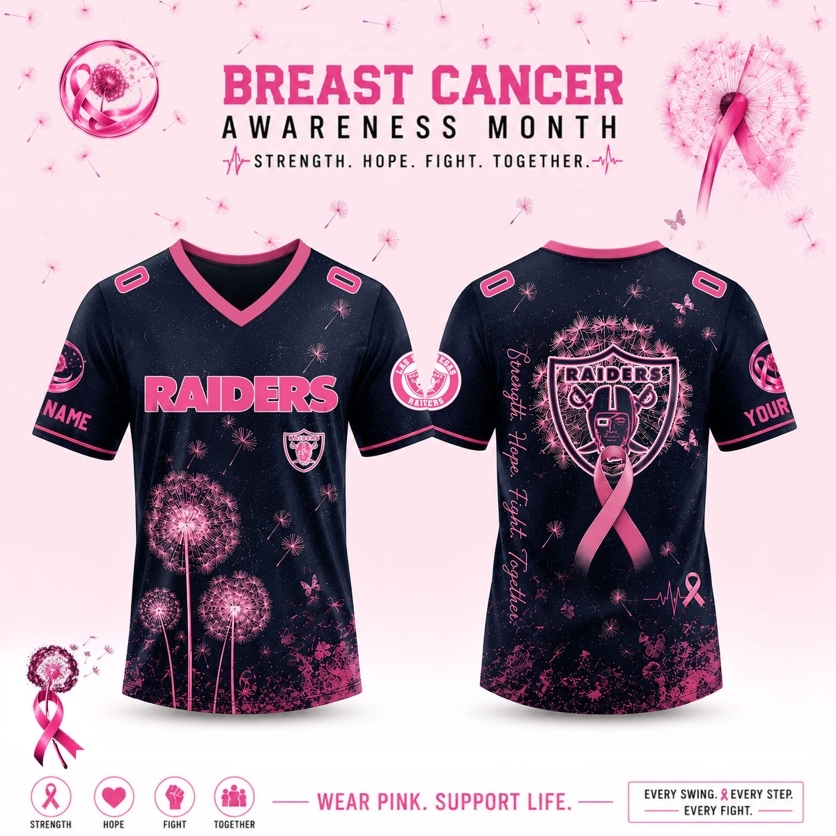 Limited Edition Las Vegas Raiders 2026 Breast Cancer Awareness x Dandelion of Hope Jersey
