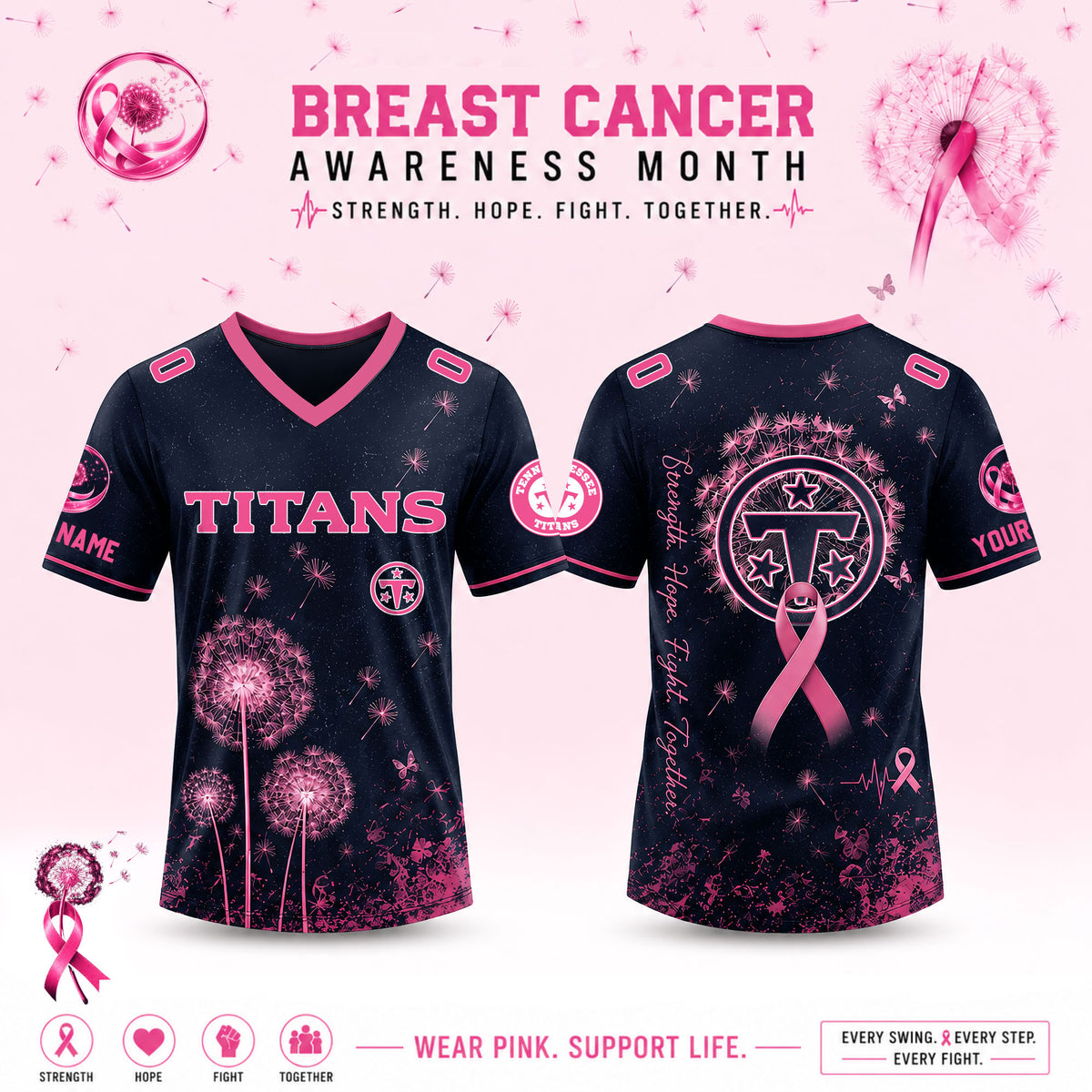 Limited Edition Tennessee Titans 2026 Breast Cancer Awareness x Dandelion of Hope Jersey