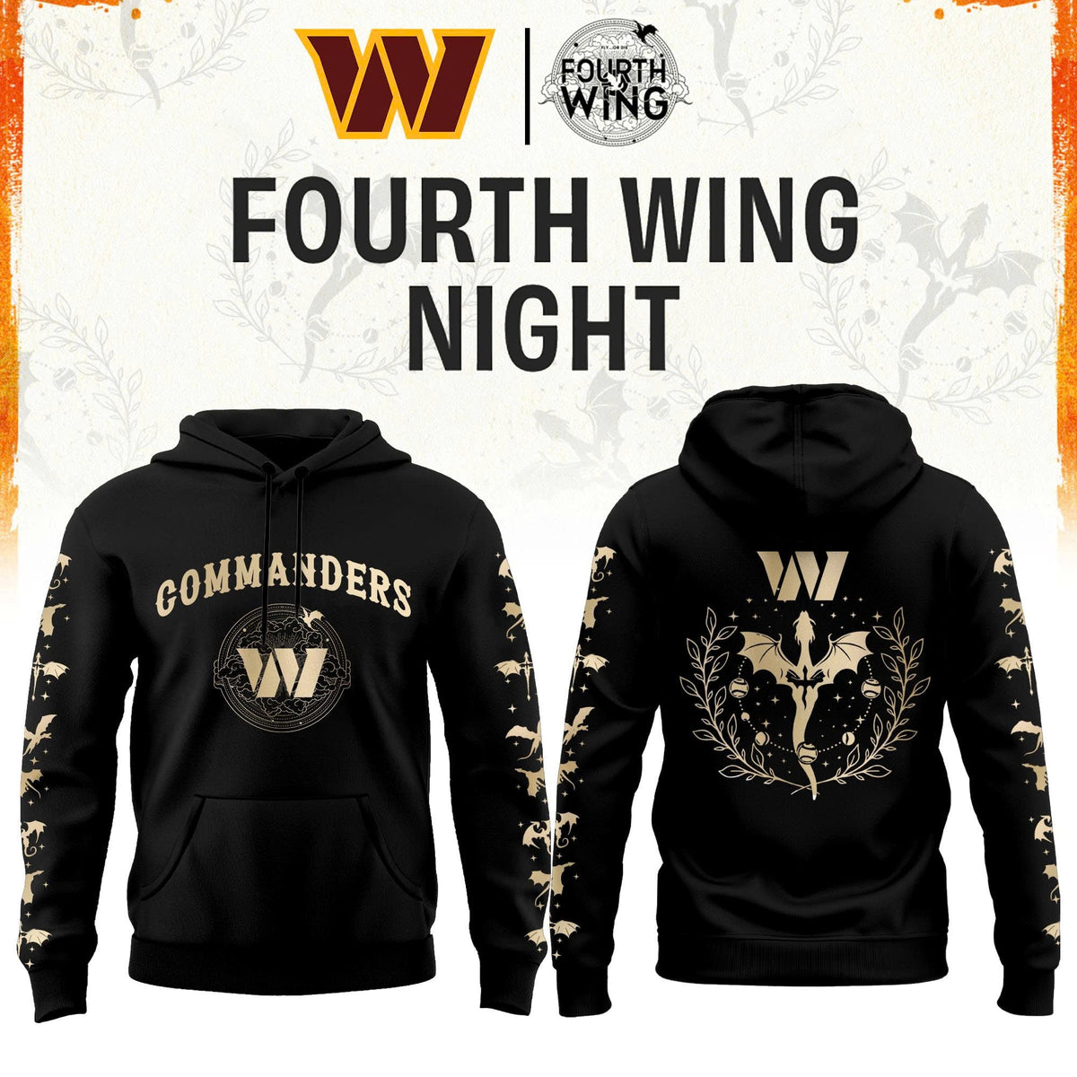 W Commanders Fourth Wings Night Black Hoodie