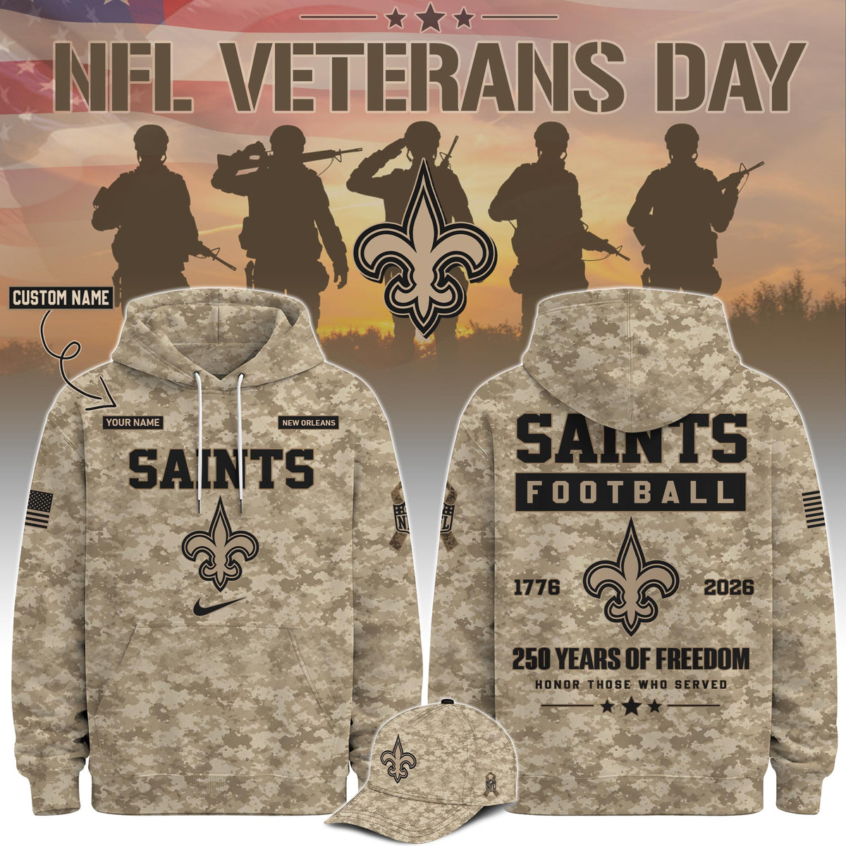 Limited Edition New Orleans Saints Veterans Day 2026 Hoodie