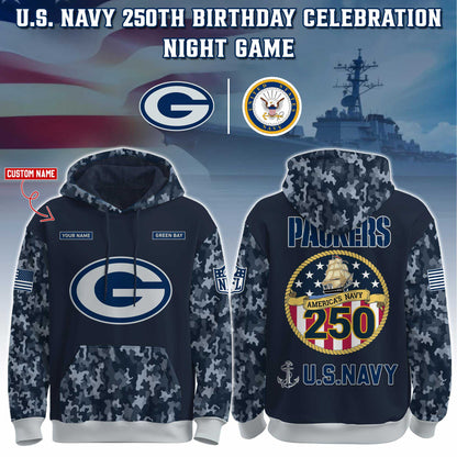 Green Bay Packers Navy 250th Birthday Hoodie Limited Edions