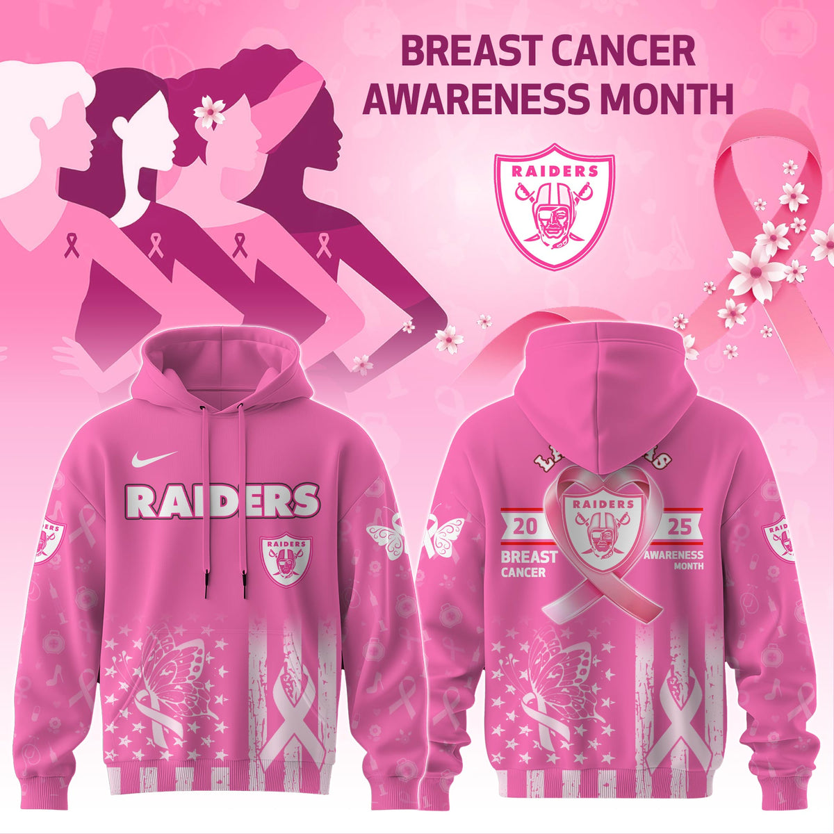 Las Vegas Raiders Special Breast Cancer Awareness Month Limited Edition Hoodie