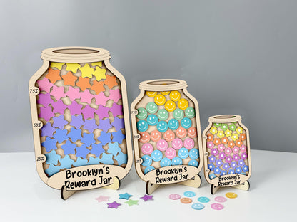 Personalised Star Smile Reward Jar,Magnetic Reward Jar with Tokens,Classroom Decor,Back to school,Chore Chart Gift for Kid,Potty Training