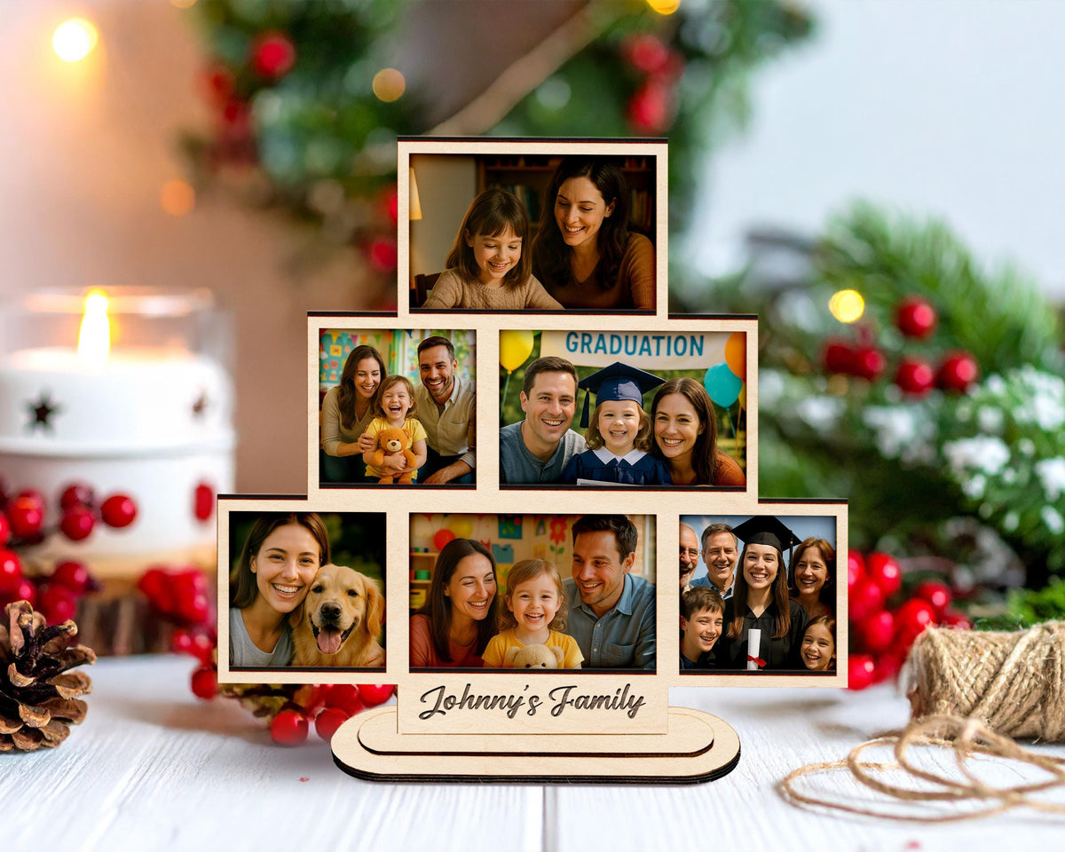 Custom Stacking Photo Sign,Wood Photo Collage Frame,Family Picture Frame,Family Wedding Display,Christmas Gift,Photo Allbum,Anniversary Gift