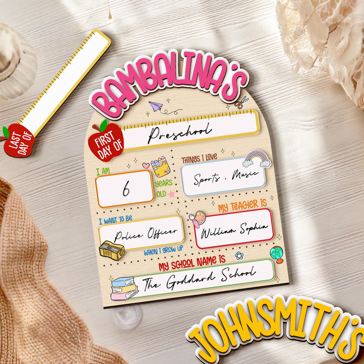 Custom First & Last Day School Sign,Back to School Sign,Kindergarten 1st Day of School Reusable,First Day Wooden School Board,Photo Prop