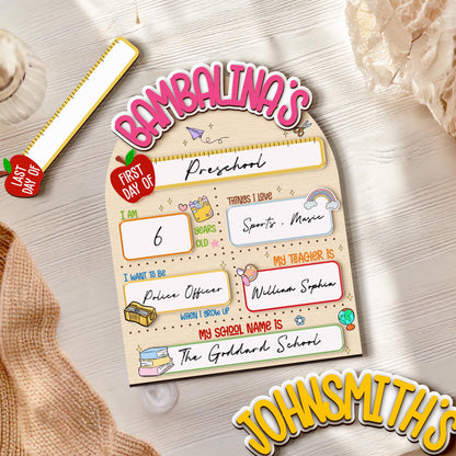 Custom First & Last Day School Sign,Back to School Sign,Kindergarten 1st Day of School Reusable,First Day Wooden School Board,Photo Prop