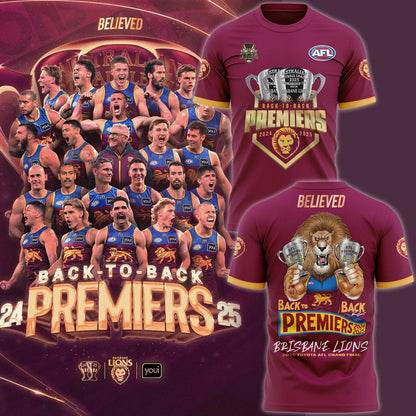 Brisbane Lions BACK TO BACK PREMIERS 2025 Tshirt