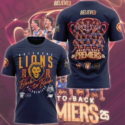 Brisbane Lions BACK TO BACK PREMIERS 2025 Tshirt