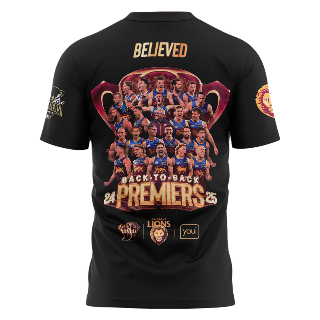 Brisbane Lions BACK TO BACK PREMIERS 2025 Tshirt