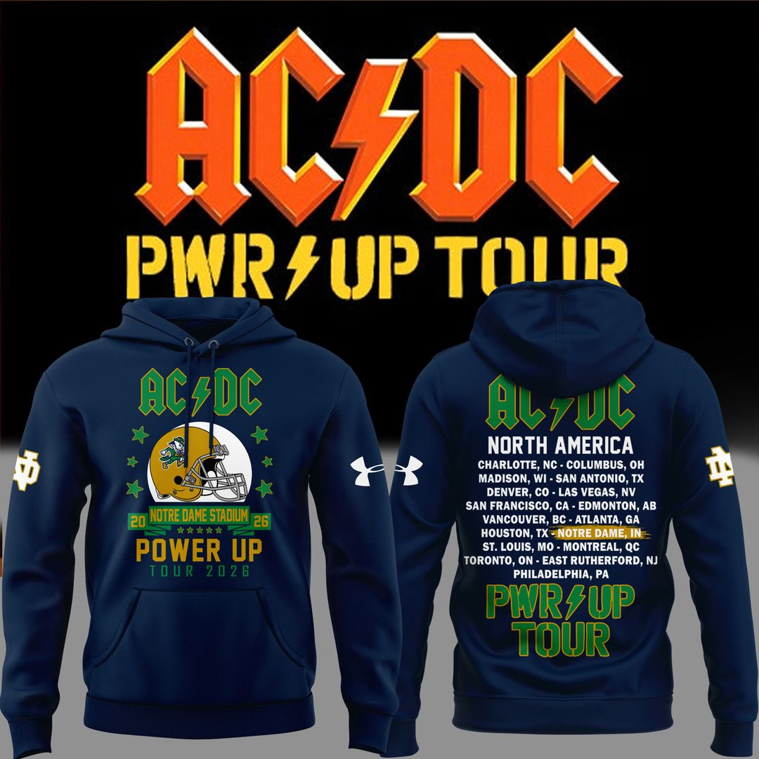 Limited Hoodie Power Up Tour 2026 - AC/DC x Notre Dame Football Hoodie