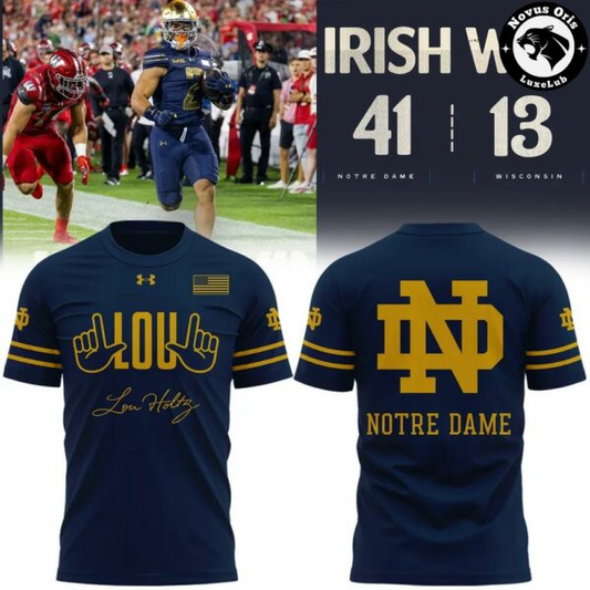 Limited Edition For Lou Notre Dame Fighting Irish Football Navy T-Shirt