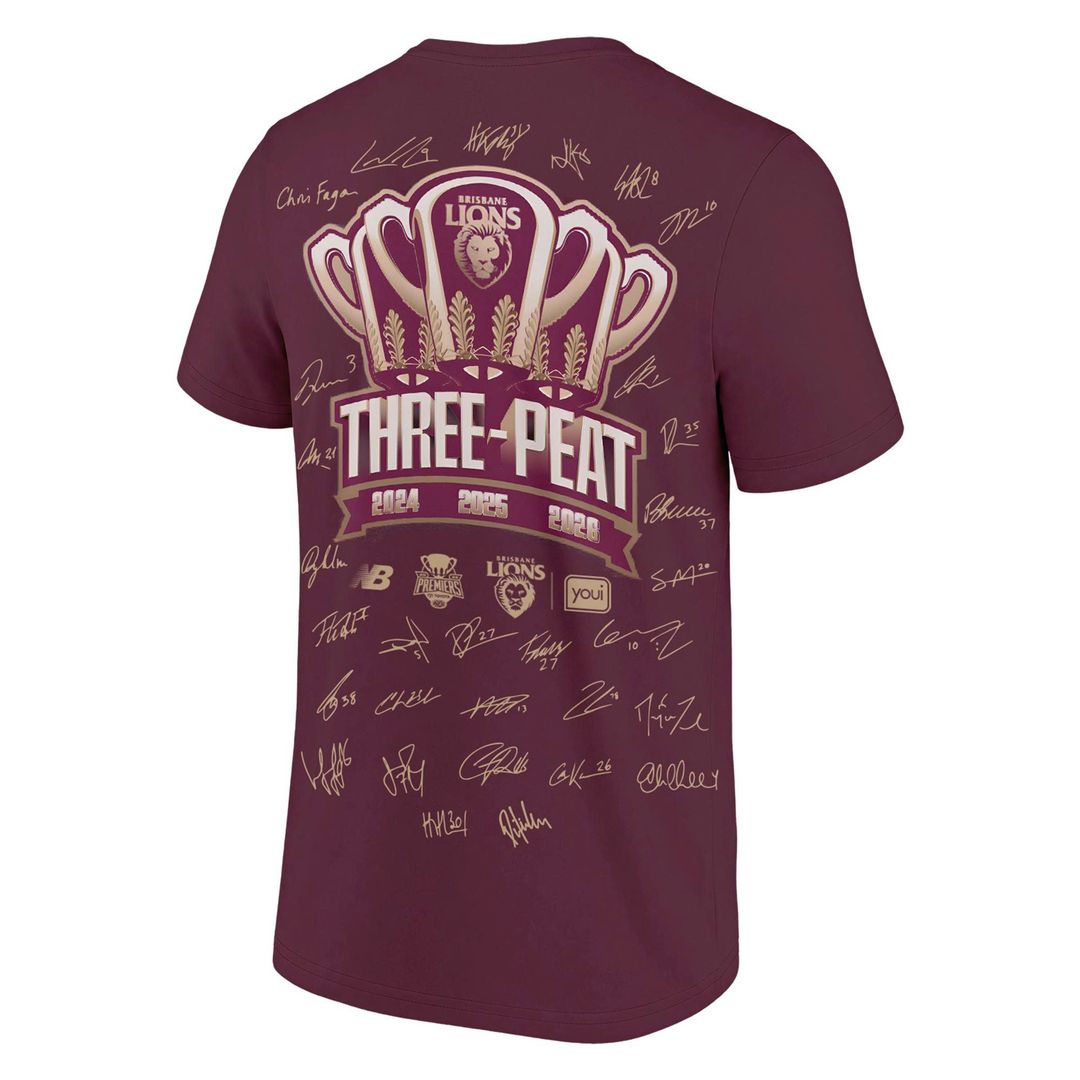 Limited Edition Brisbane Lions 2026 AFL Three - Peat Premiers T-shirt