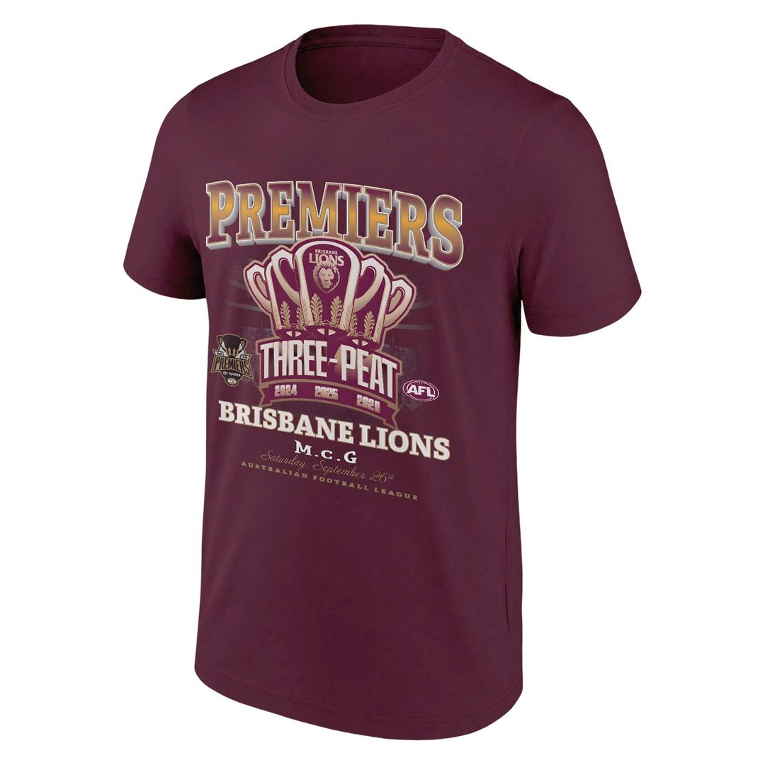 Limited Edition Brisbane Lions 2026 AFL Three - Peat Premiers T-shirt