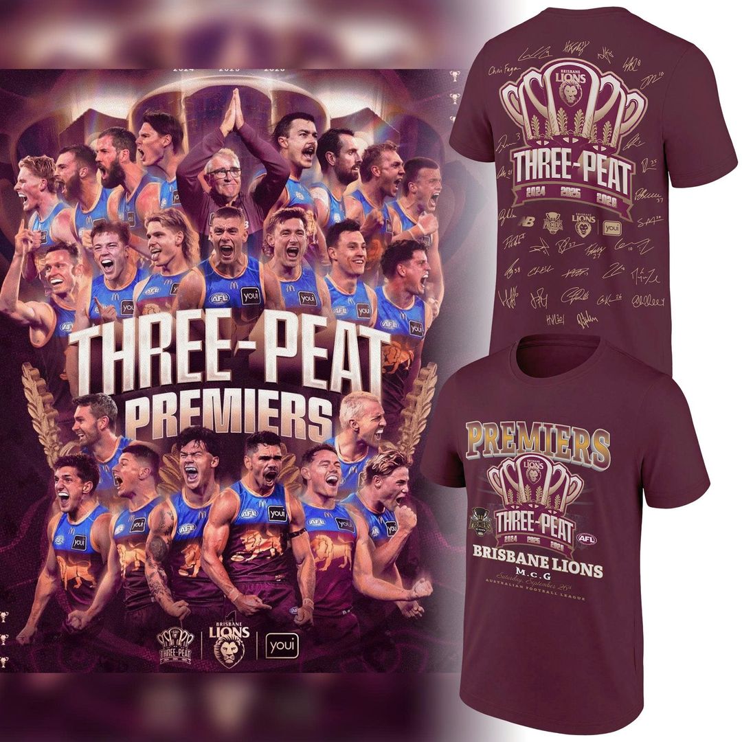 Limited Edition Brisbane Lions 2026 AFL Three - Peat Premiers T-shirt