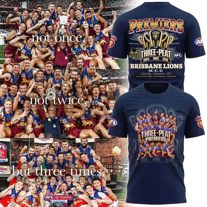 Limited Edition Brisbane Lions 2026 AFL Three - Peat Premiers T-shirt