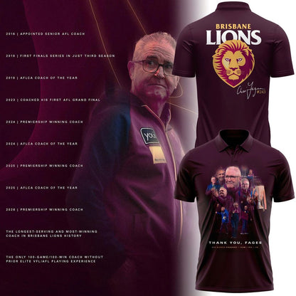 Brisbane Lions "THANK YOU FAGES" Coach Chris Fagan Signed Print Polo
