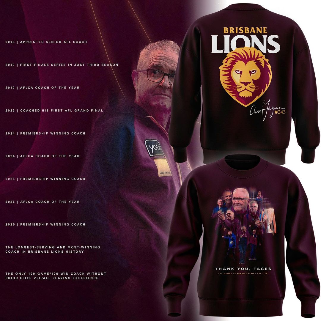 Brisbane Lions "THANK YOU FAGES" Coach Chris Fagan Signed Print Sweatshirt