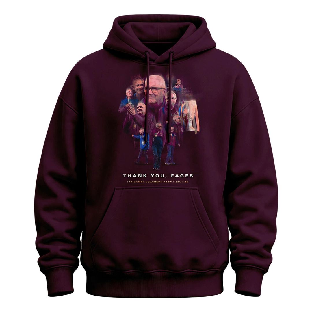 Brisbane Lions "THANK YOU FAGES" Coach Chris Fagan Signed Print Hoodie