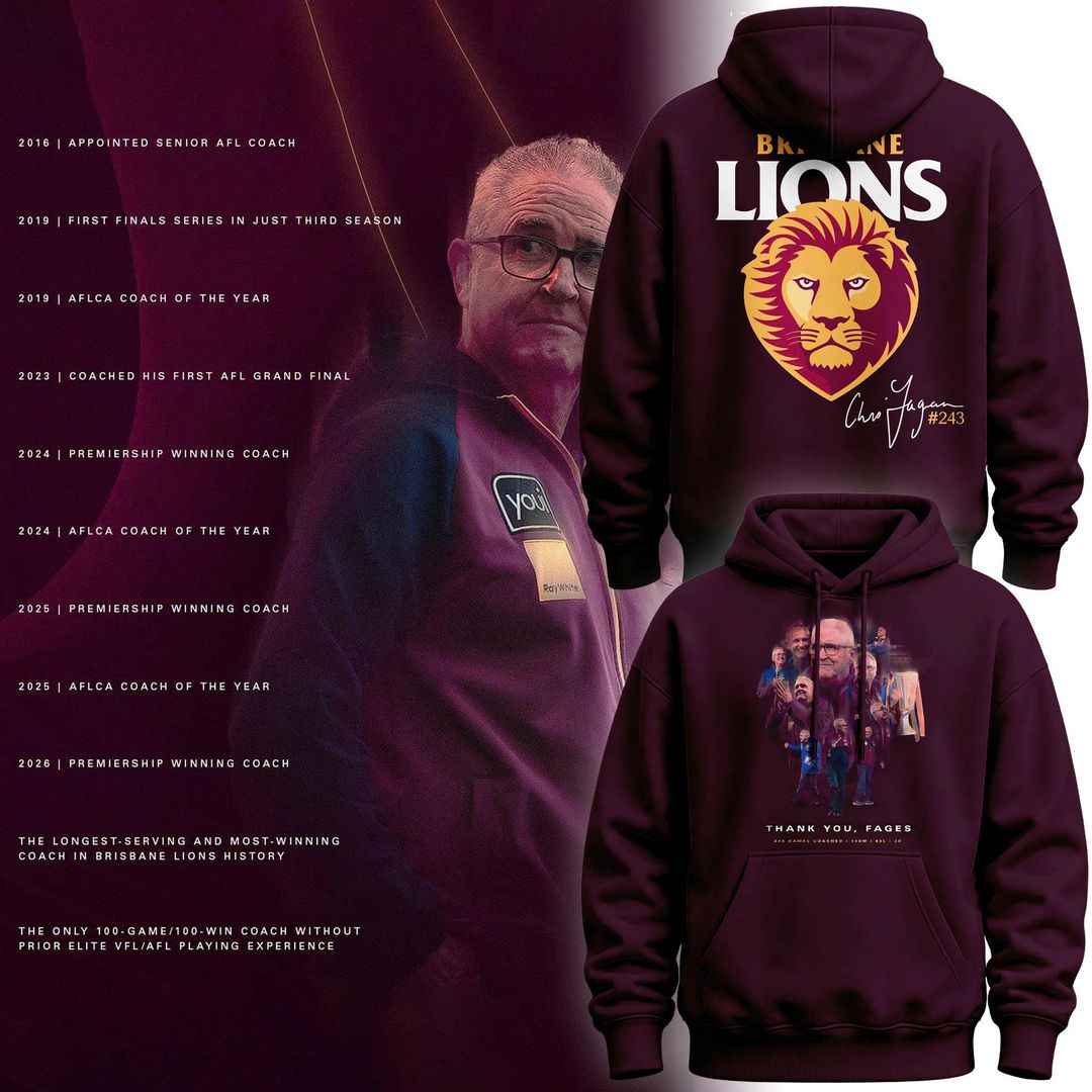 Brisbane Lions "THANK YOU FAGES" Coach Chris Fagan Signed Print Hoodie