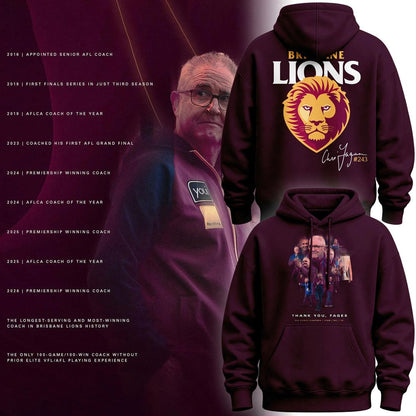 Brisbane Lions "THANK YOU FAGES" Coach Chris Fagan Signed Print Hoodie