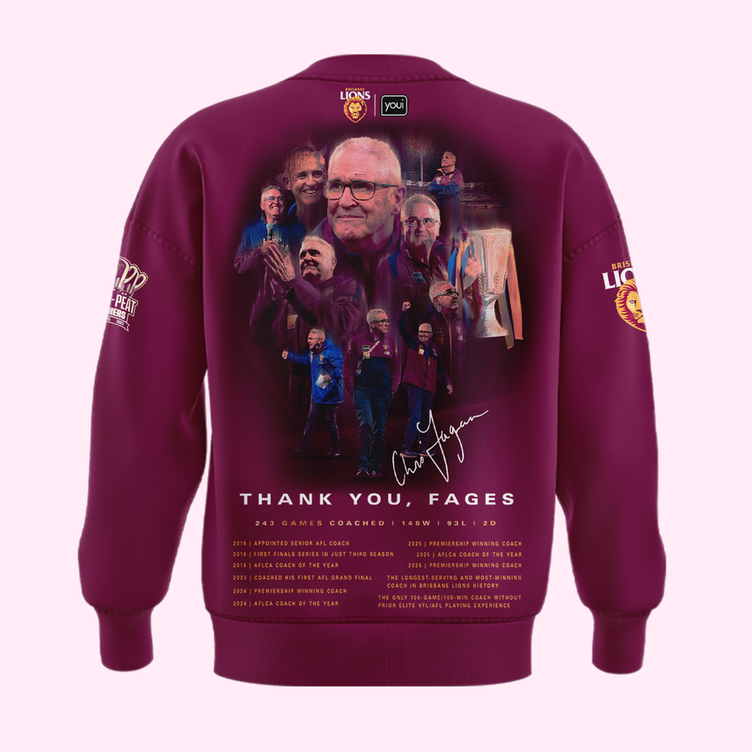 Brisbane Lions "THANK YOU FAGES" Coach Chris Fagan Signed Print Sweatshirt