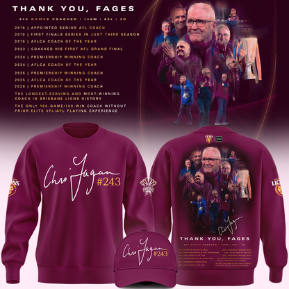 Brisbane Lions "THANK YOU FAGES" Coach Chris Fagan Signed Print Sweatshirt