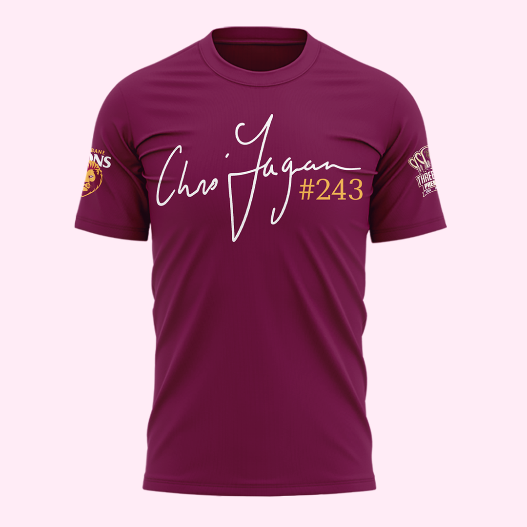 Brisbane Lions "THANK YOU FAGES" Coach Chris Fagan Signed Print T-Shirt