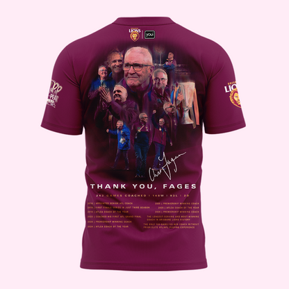Brisbane Lions "THANK YOU FAGES" Coach Chris Fagan Signed Print T-Shirt