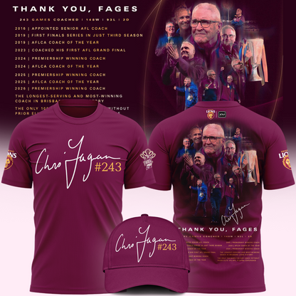Brisbane Lions "THANK YOU FAGES" Coach Chris Fagan Signed Print T-Shirt
