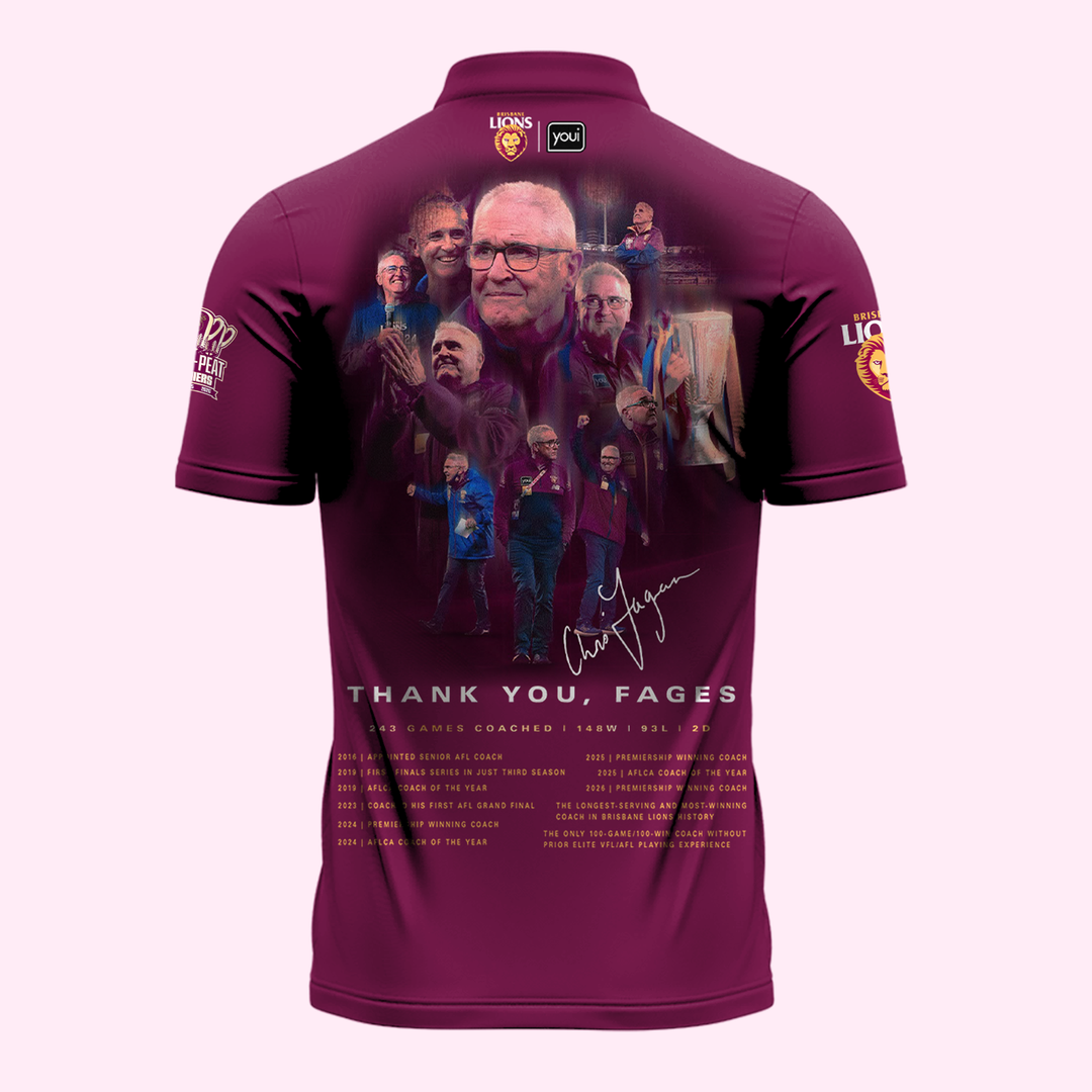 Brisbane Lions "THANK YOU FAGES" Coach Chris Fagan Signed Print Polo