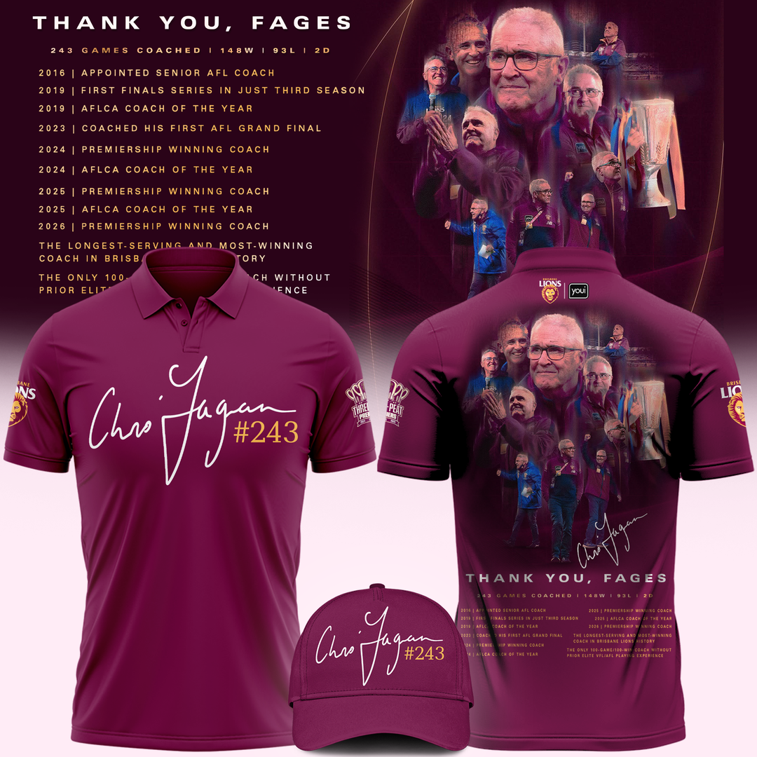 Brisbane Lions "THANK YOU FAGES" Coach Chris Fagan Signed Print Polo