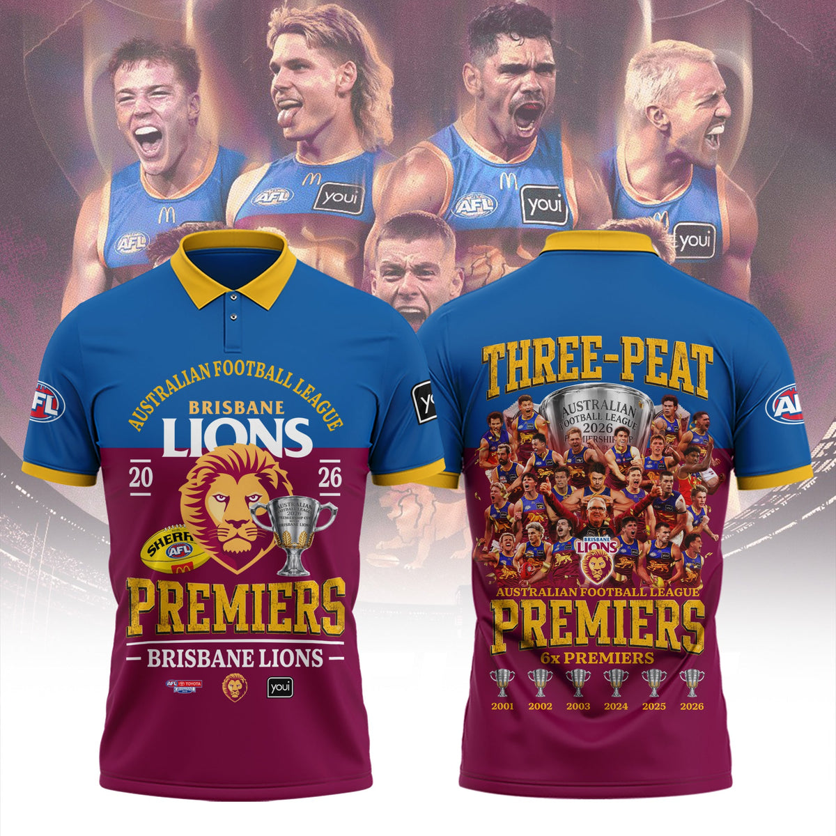 Limited Edition Limited Edition Brisbane Lions 2026 AFL Three - Peat Premiers Polo