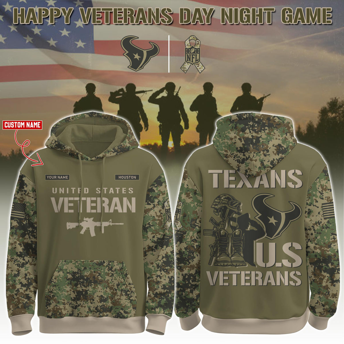 Houston Texans - Veteran Day 2025 Hoodie Limited Edions