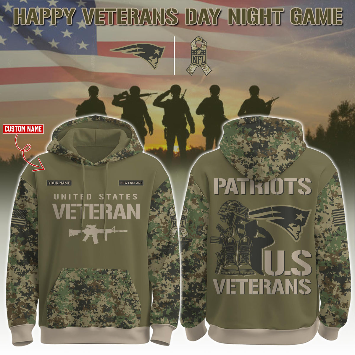 New England Patriots - Veteran Day 2025 Hoodie Limited Edions